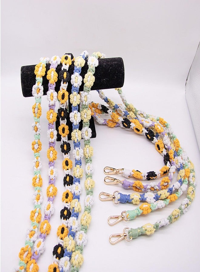 Craoopii Handmade Woven Cotton Rope Flower Shoulder Strap Bag Strap Purse Strap Crossbody Replacement Strap (Green Pink) - Image 5
